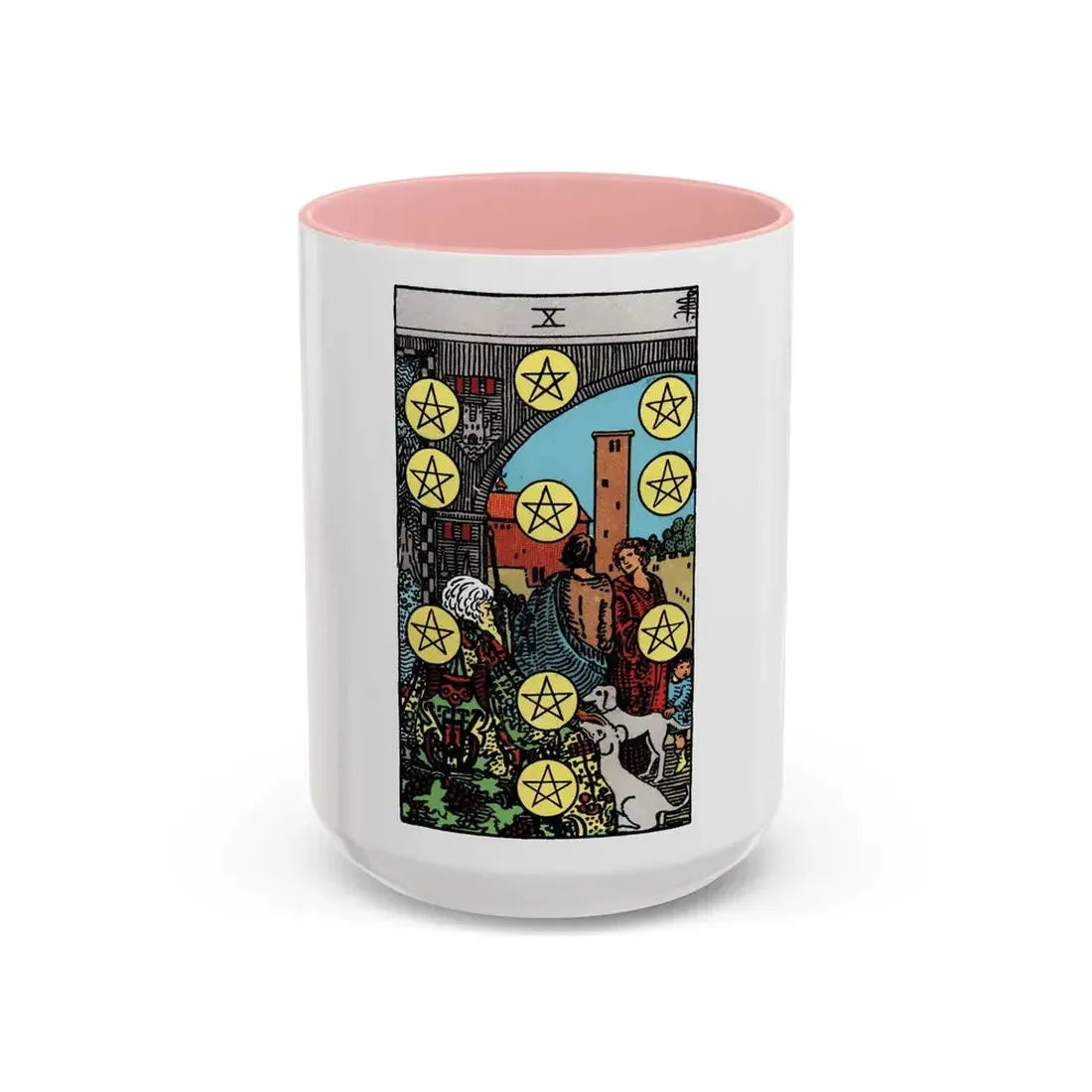 The 10 of Pentacles (Tarot Card) Accent Coffee Mug 15oz Pink - Go Mug Yourself