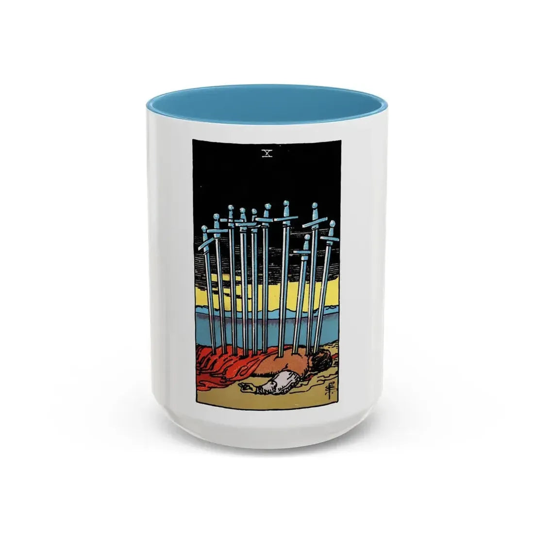 The 10 of Swords (Tarot Card) Accent Coffee Mug 15oz Light Blue - Go Mug Yourself