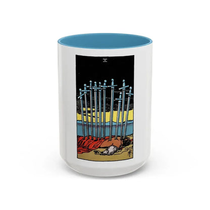 The 10 of Swords (Tarot Card) Accent Coffee Mug 15oz Light Blue - Go Mug Yourself
