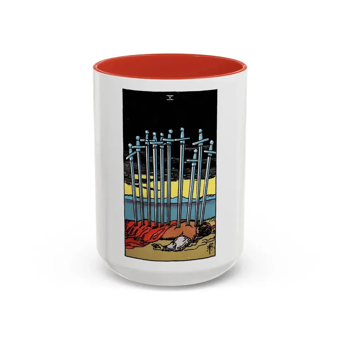 The 10 of Swords (Tarot Card) Accent Coffee Mug 15oz Red - Go Mug Yourself
