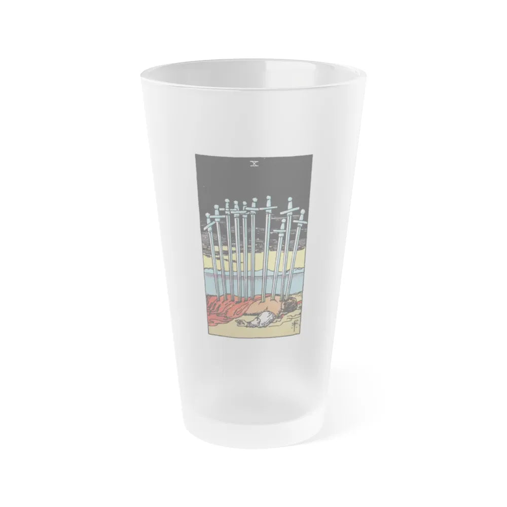 The 10 of Swords (Tarot Card) Frosted Pint Glass 16oz-Go Mug Yourself