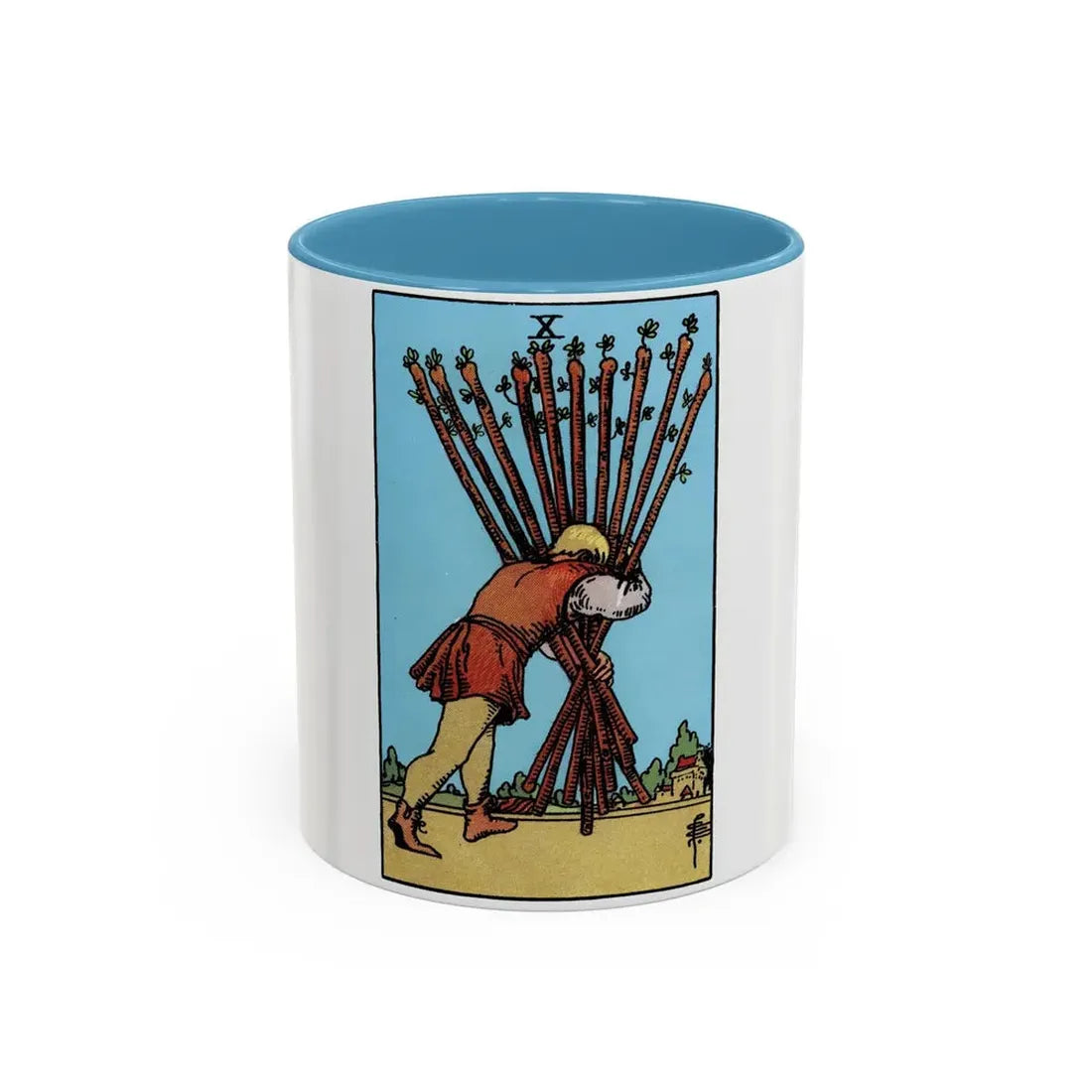 The 10 of Wands (Tarot Card) Accent Coffee Mug 11oz Light Blue - Go Mug Yourself