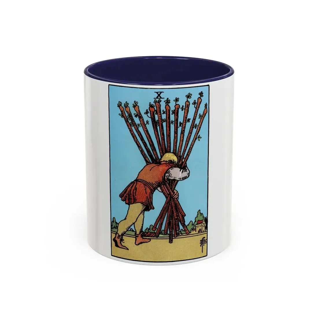 The 10 of Wands (Tarot Card) Accent Coffee Mug 11oz Navy - Go Mug Yourself