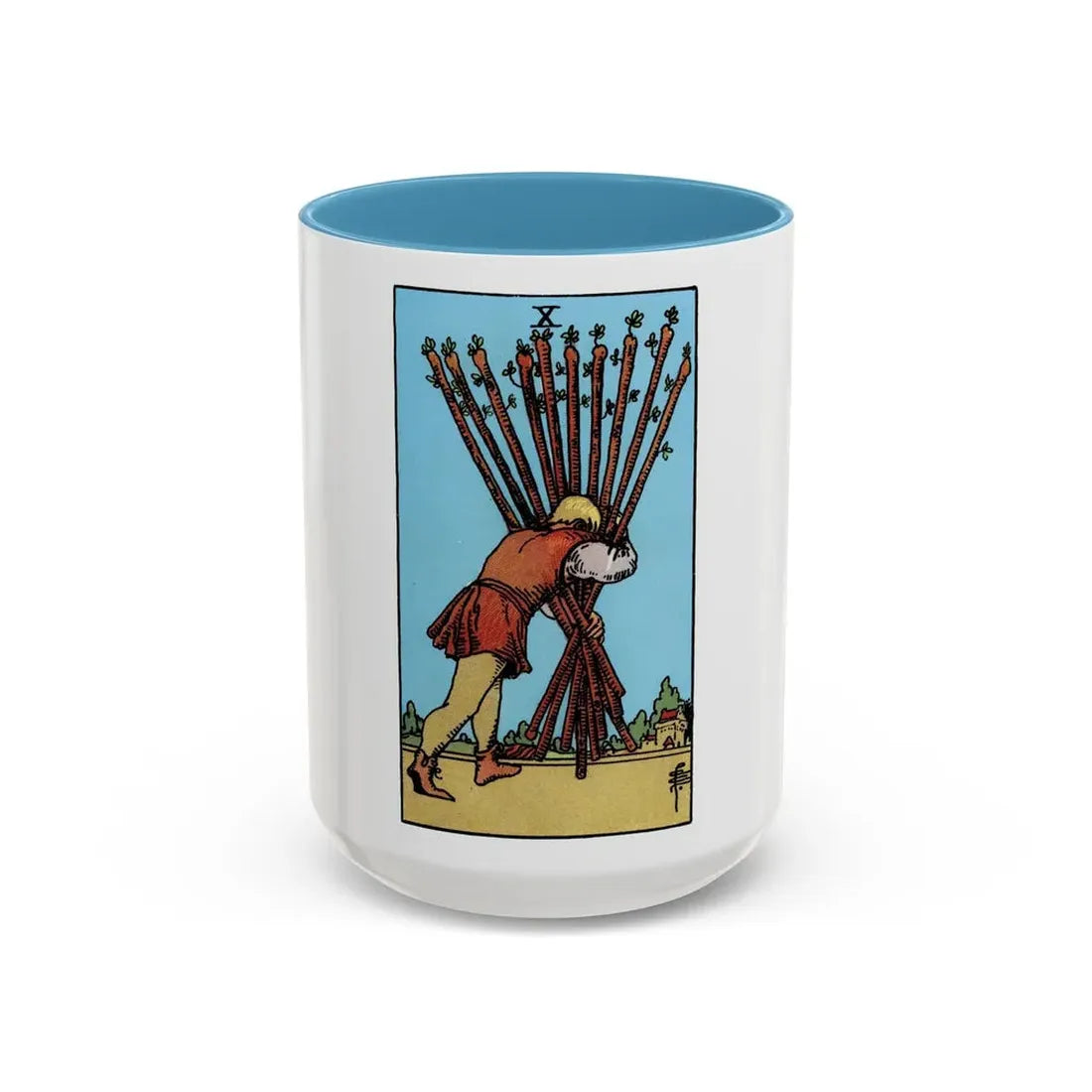 The 10 of Wands (Tarot Card) Accent Coffee Mug 15oz Light Blue - Go Mug Yourself