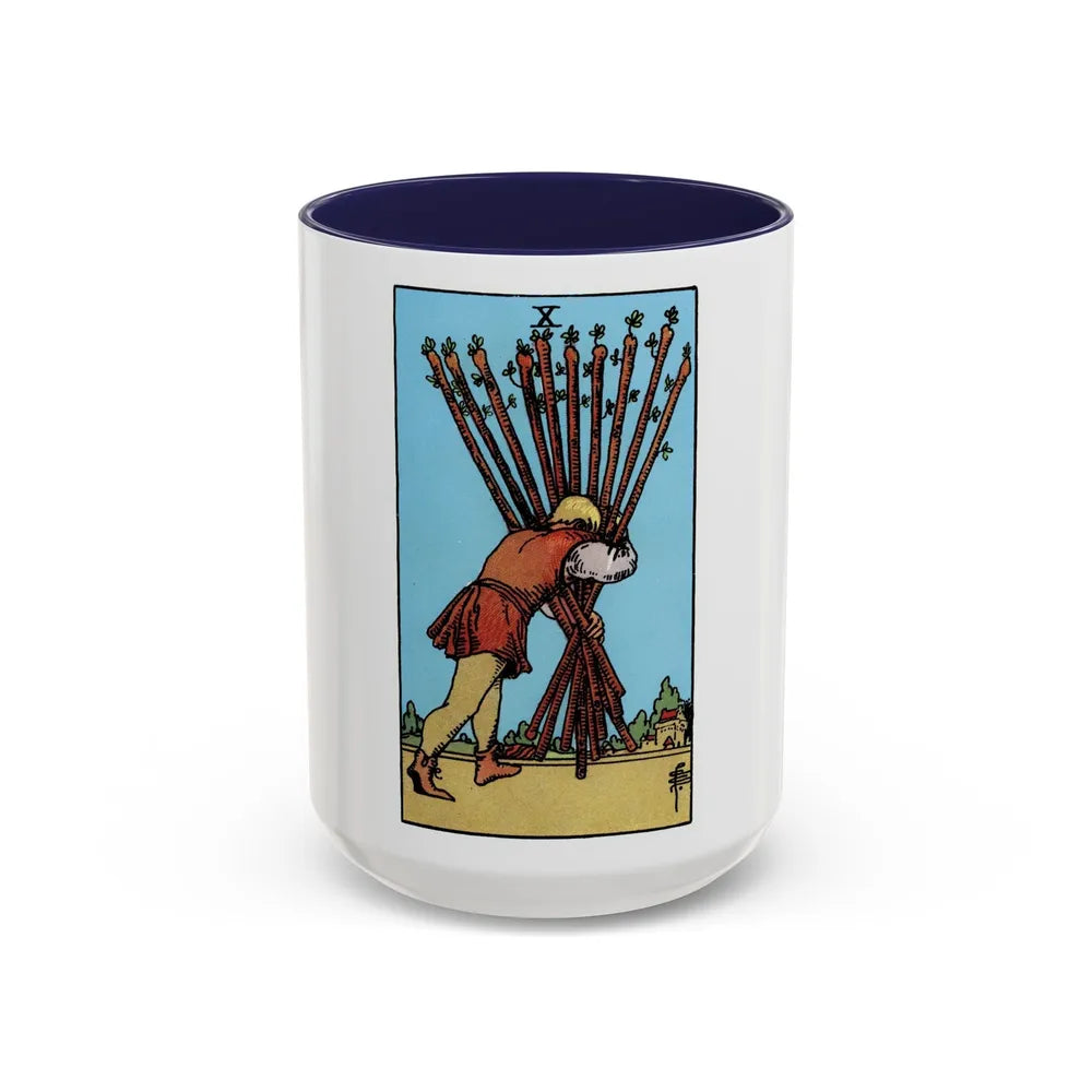 The 10 of Wands (Tarot Card) Accent Coffee Mug-15oz-Navy-Go Mug Yourself