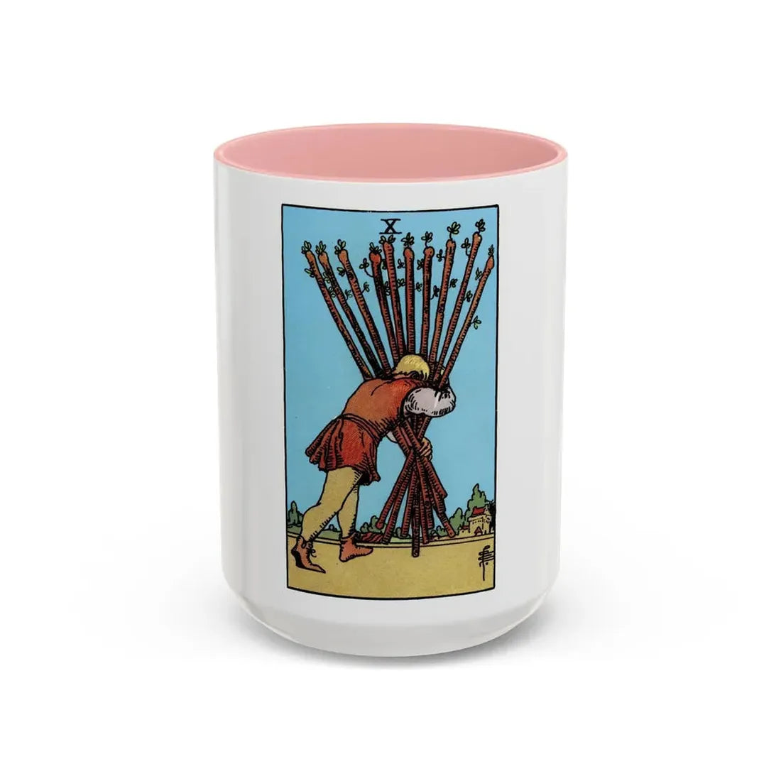 The 10 of Wands (Tarot Card) Accent Coffee Mug 15oz Pink - Go Mug Yourself