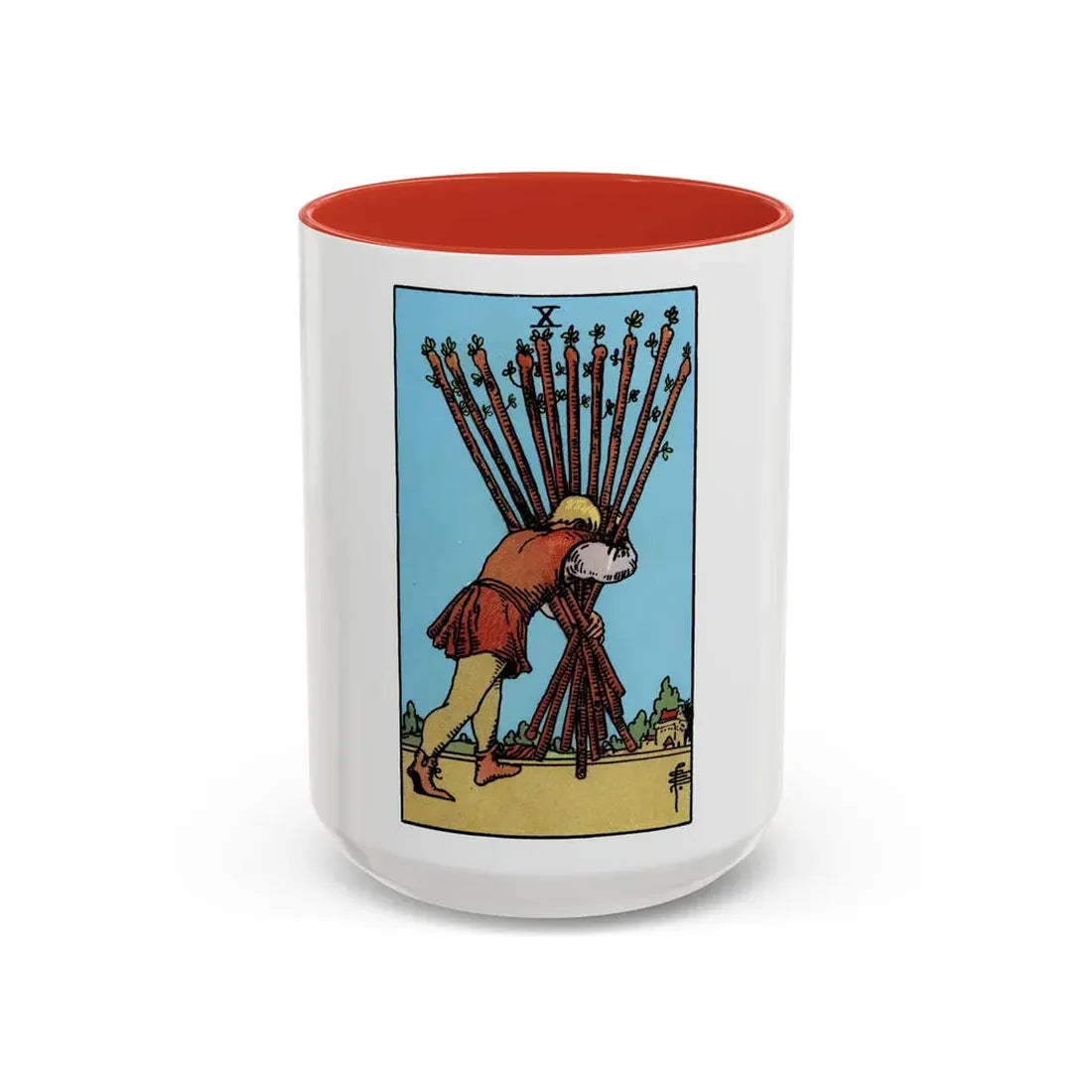 The 10 of Wands (Tarot Card) Accent Coffee Mug 15oz Red - Go Mug Yourself