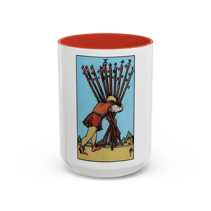 The 10 of Wands (Tarot Card) Accent Coffee Mug 15oz Red - Go Mug Yourself