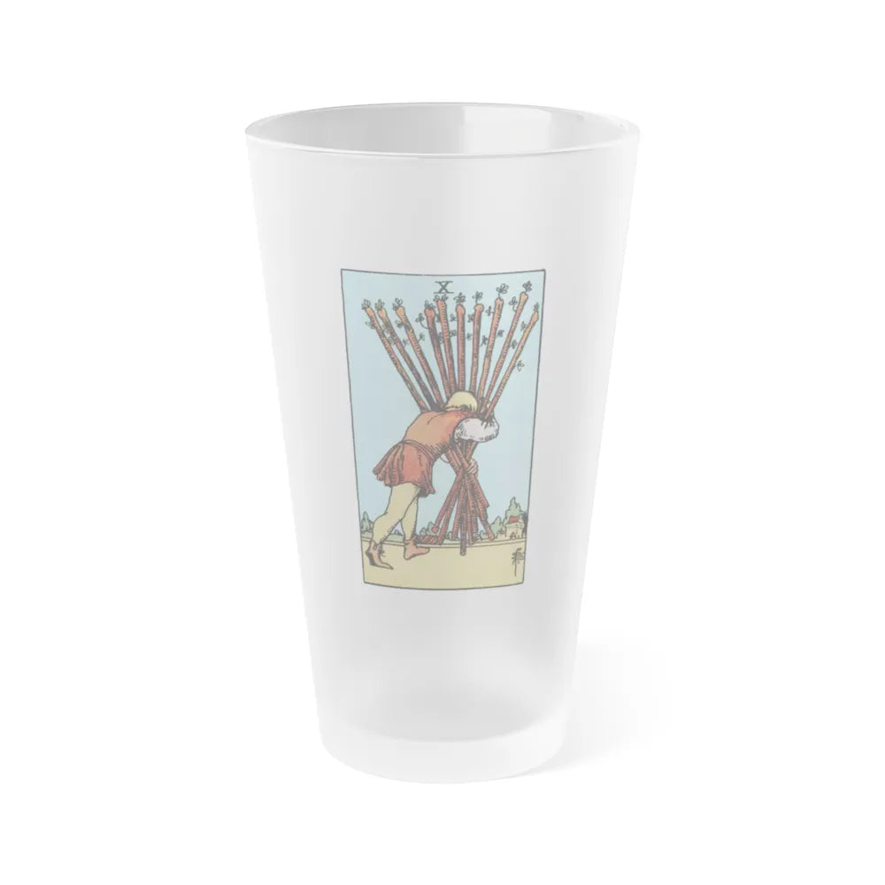 The 10 of Wands (Tarot Card) Frosted Pint Glass 16oz-Go Mug Yourself