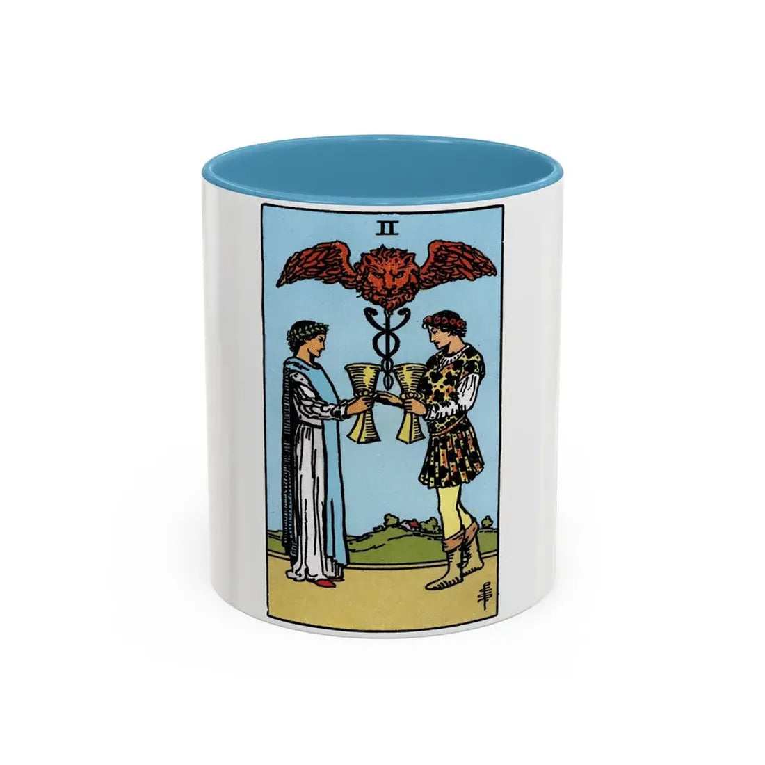 The 2 of Cups (Tarot Card) Accent Coffee Mug 11oz Light Blue - Go Mug Yourself