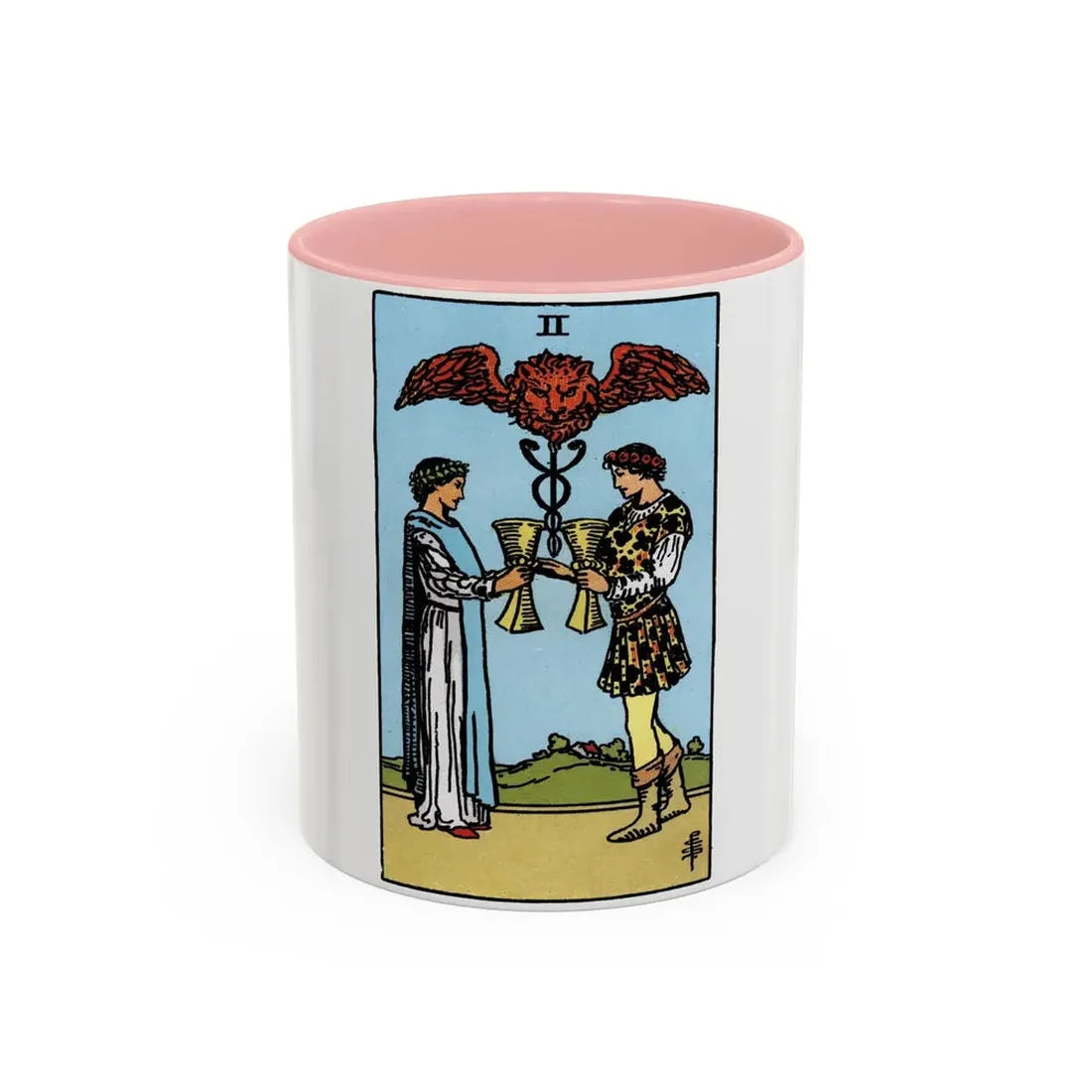 The 2 of Cups (Tarot Card) Accent Coffee Mug 11oz Pink - Go Mug Yourself
