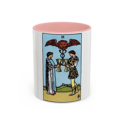 The 2 of Cups (Tarot Card) Accent Coffee Mug 11oz Pink - Go Mug Yourself