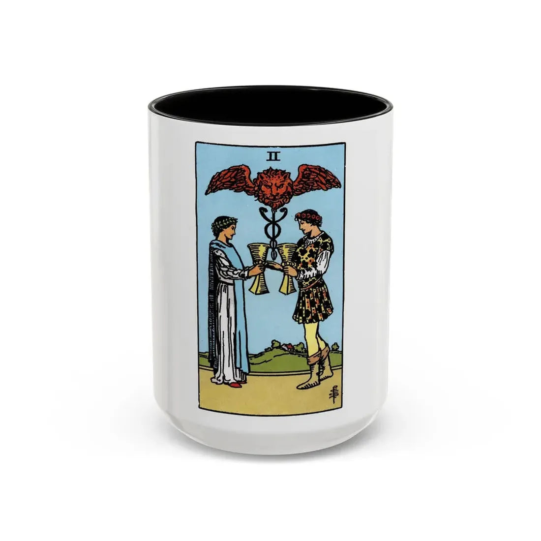 The 2 of Cups (Tarot Card) Accent Coffee Mug 15oz Black - Go Mug Yourself