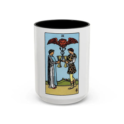 The 2 of Cups (Tarot Card) Accent Coffee Mug 15oz Black - Go Mug Yourself