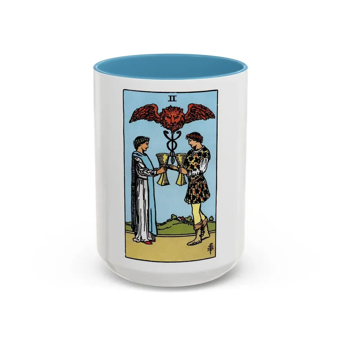 The 2 of Cups (Tarot Card) Accent Coffee Mug 15oz Light Blue - Go Mug Yourself