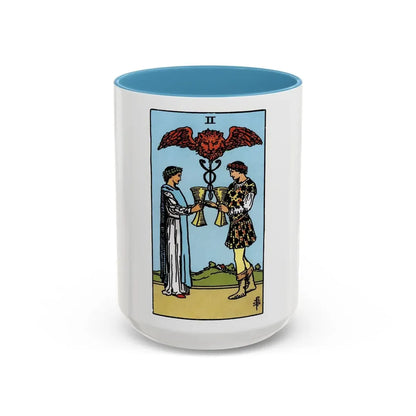 The 2 of Cups (Tarot Card) Accent Coffee Mug 15oz Light Blue - Go Mug Yourself