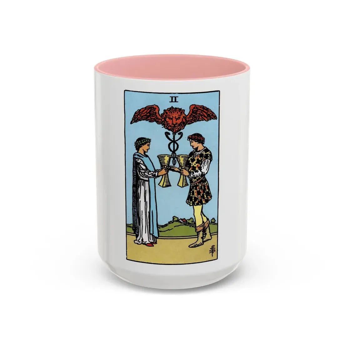 The 2 of Cups (Tarot Card) Accent Coffee Mug 15oz Pink - Go Mug Yourself