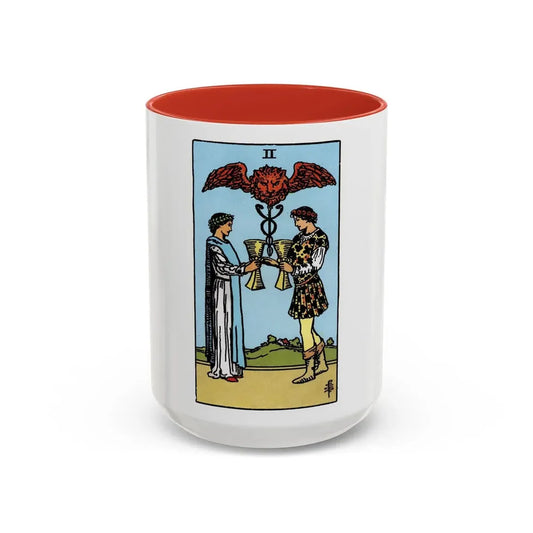 The 2 of Cups (Tarot Card) Accent Coffee Mug 15oz Red - Go Mug Yourself