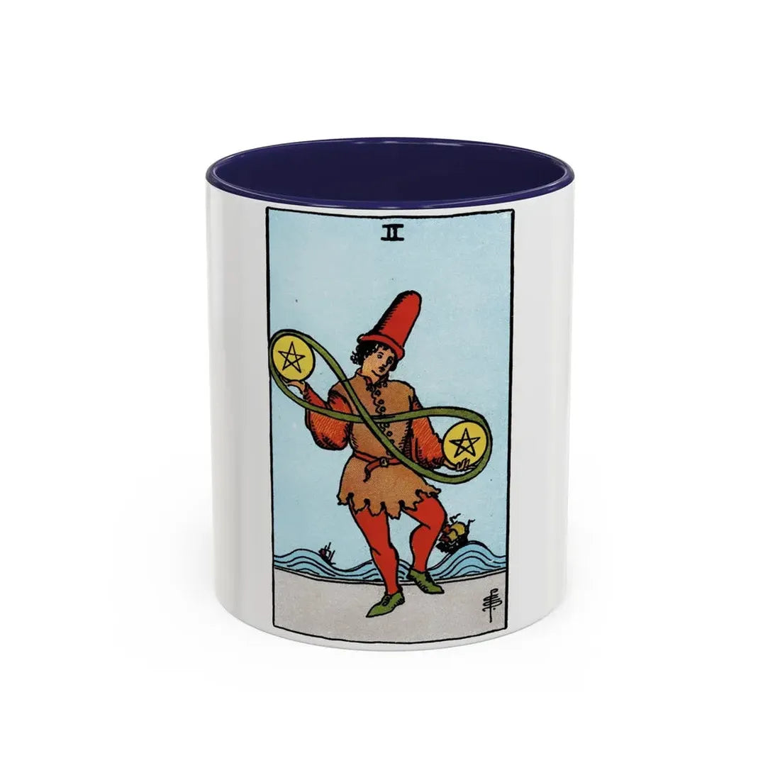 The 2 of Pentacles (Tarot Card) Accent Coffee Mug 11oz Navy - Go Mug Yourself