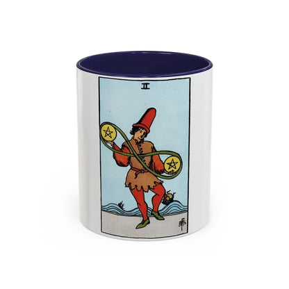 The 2 of Pentacles (Tarot Card) Accent Coffee Mug 11oz Navy - Go Mug Yourself