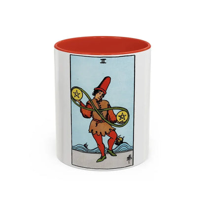 The 2 of Pentacles (Tarot Card) Accent Coffee Mug 11oz Red - Go Mug Yourself