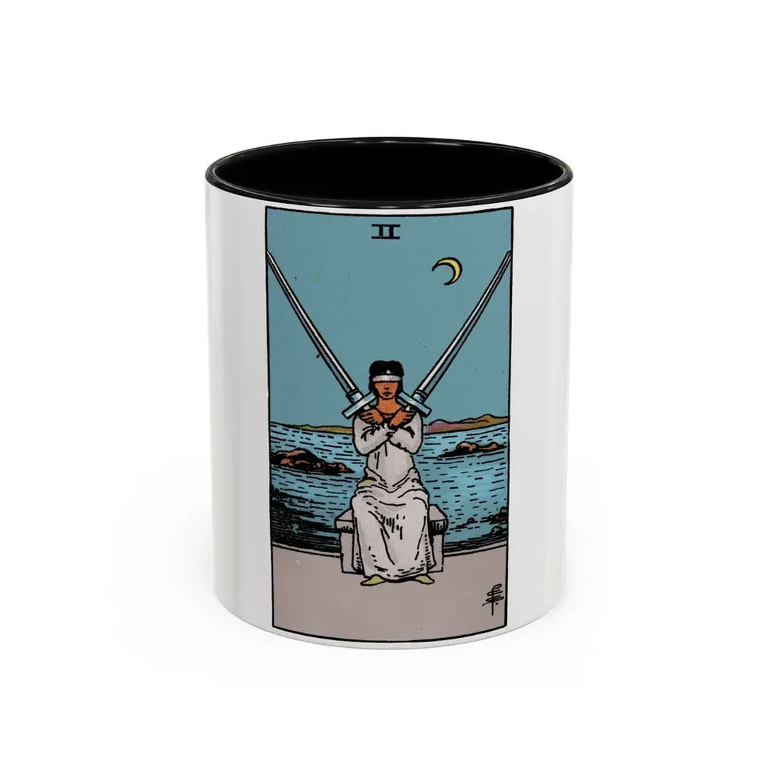 The 2 of Swords (Tarot Card) Accent Coffee Mug 11oz Black - Go Mug Yourself