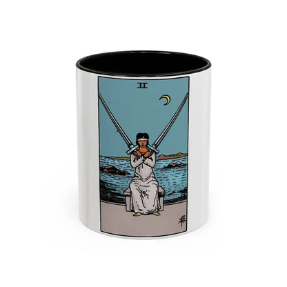 The 2 of Swords (Tarot Card) Accent Coffee Mug 11oz Black - Go Mug Yourself