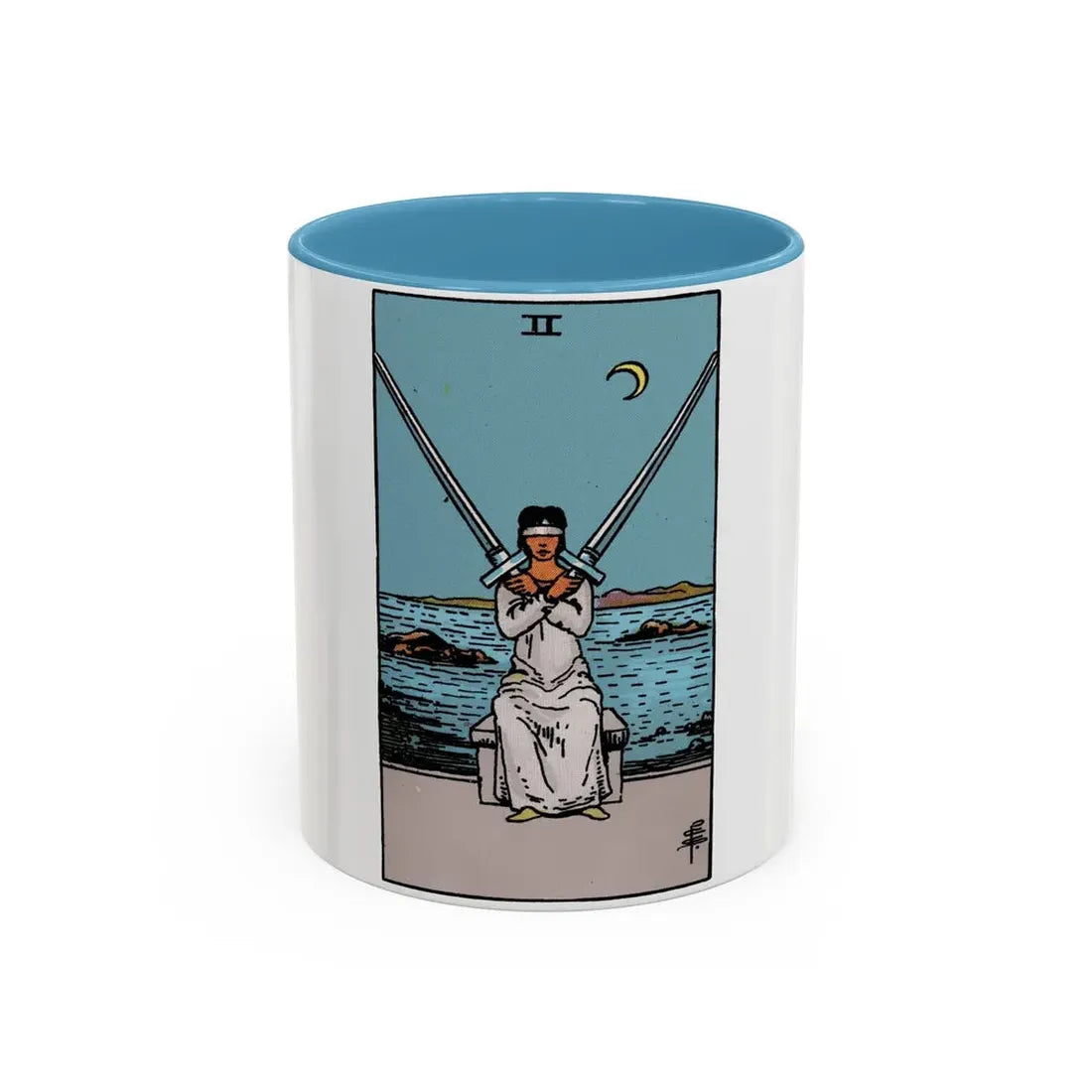 The 2 of Swords (Tarot Card) Accent Coffee Mug 11oz Light Blue - Go Mug Yourself