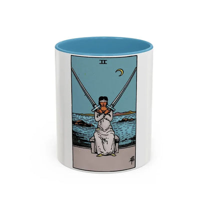 The 2 of Swords (Tarot Card) Accent Coffee Mug 11oz Light Blue - Go Mug Yourself