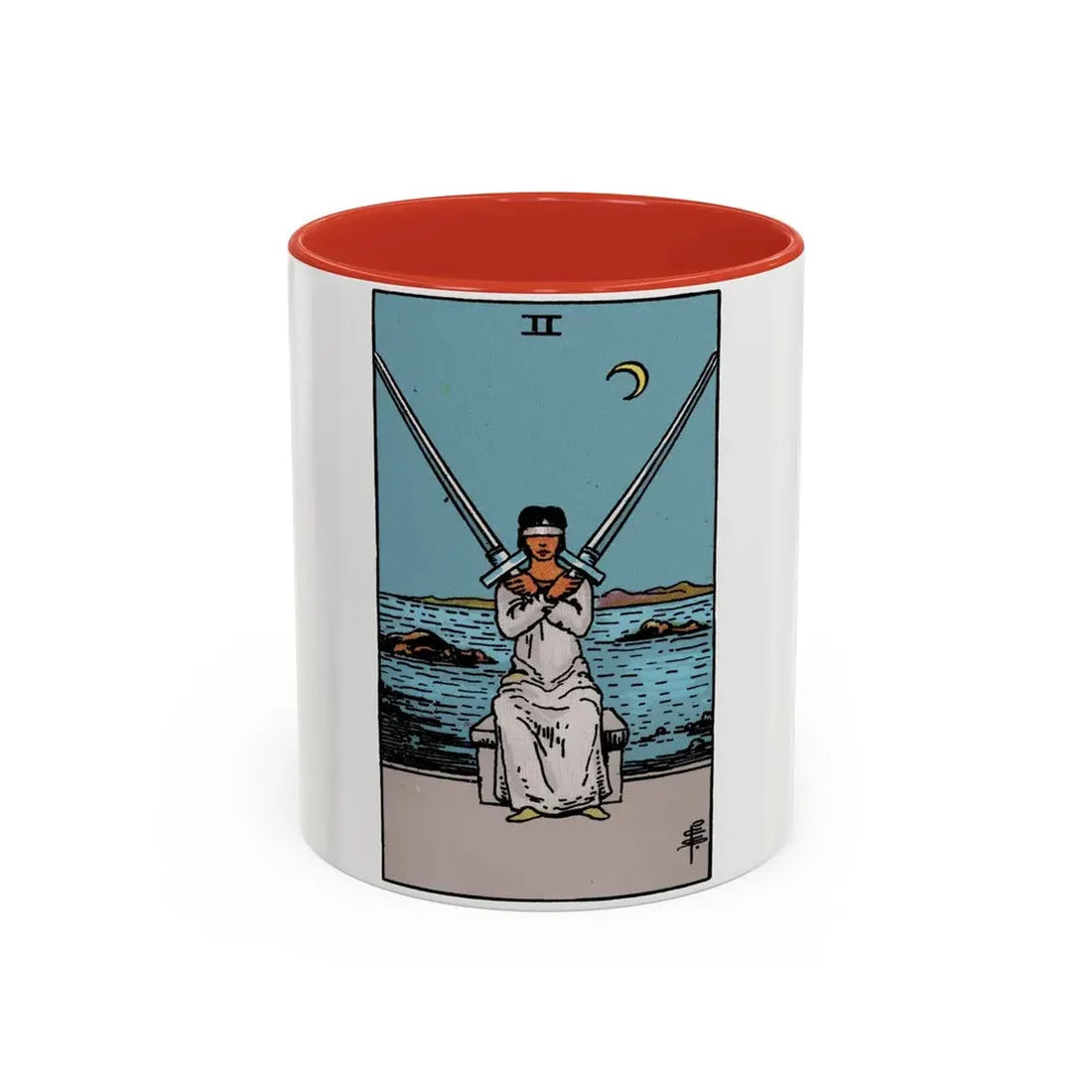 The 2 of Swords (Tarot Card) Accent Coffee Mug 11oz Red - Go Mug Yourself