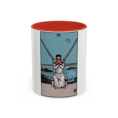 The 2 of Swords (Tarot Card) Accent Coffee Mug 11oz Red - Go Mug Yourself