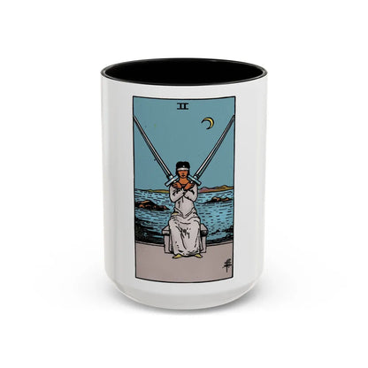 The 2 of Swords (Tarot Card) Accent Coffee Mug-15oz-Black-Go Mug Yourself
