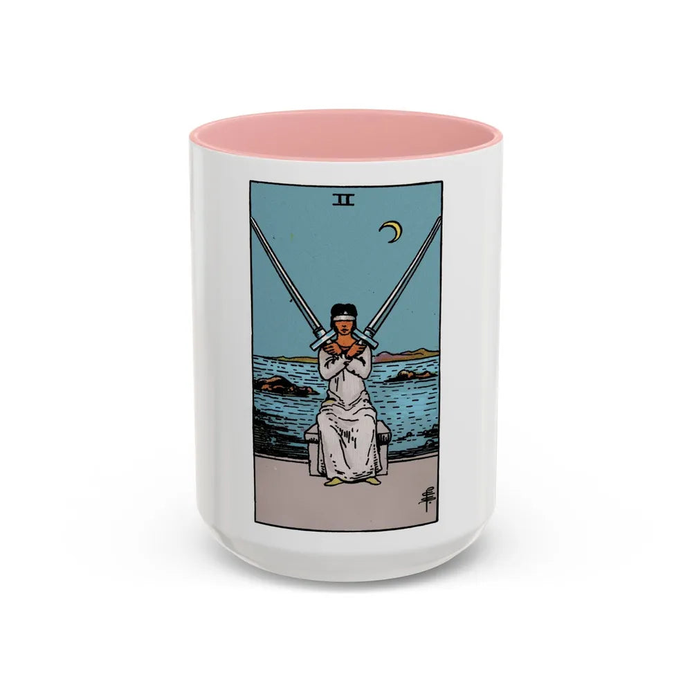 The 2 of Swords (Tarot Card) Accent Coffee Mug-15oz-Pink-Go Mug Yourself