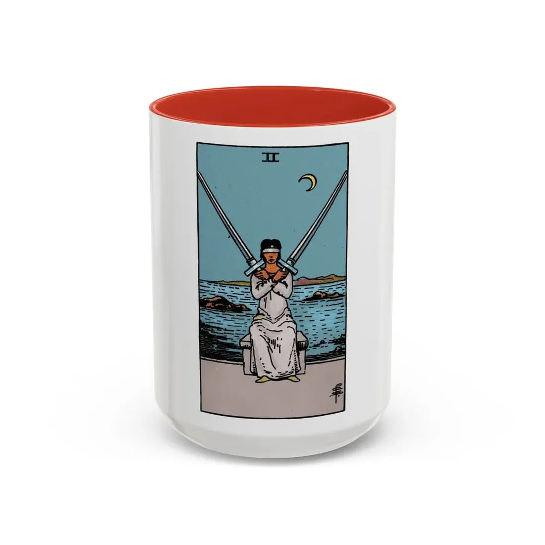 The 2 of Swords (Tarot Card) Accent Coffee Mug 15oz Red - Go Mug Yourself