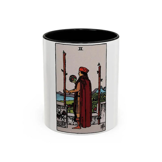 The 2 of Wands (Tarot Card) Accent Coffee Mug 11oz Black - Go Mug Yourself