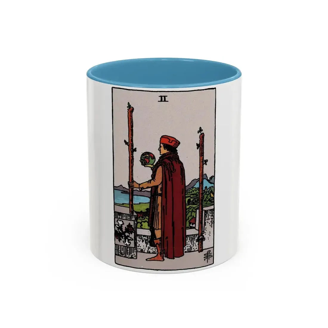 The 2 of Wands (Tarot Card) Accent Coffee Mug 11oz Light Blue - Go Mug Yourself