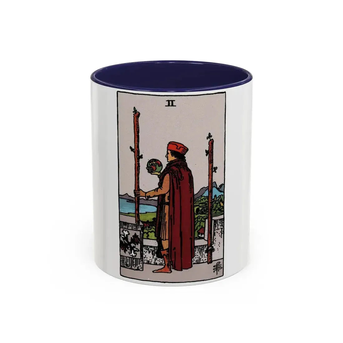 The 2 of Wands (Tarot Card) Accent Coffee Mug 11oz Navy - Go Mug Yourself