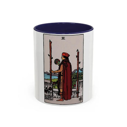 The 2 of Wands (Tarot Card) Accent Coffee Mug 11oz Navy - Go Mug Yourself