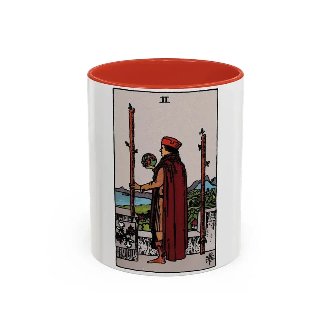 The 2 of Wands (Tarot Card) Accent Coffee Mug 11oz Red - Go Mug Yourself