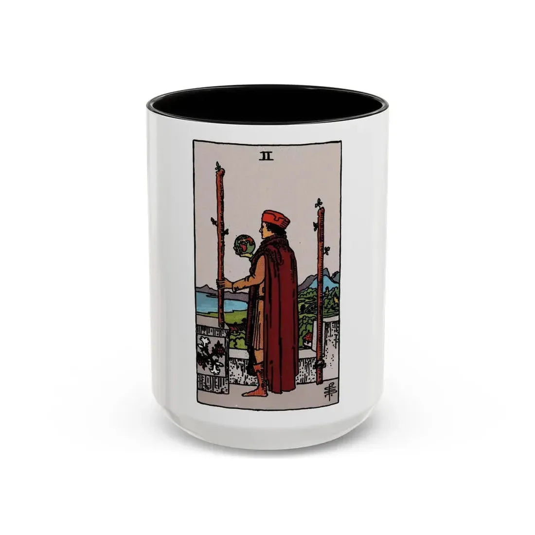 The 2 of Wands (Tarot Card) Accent Coffee Mug 15oz Black - Go Mug Yourself