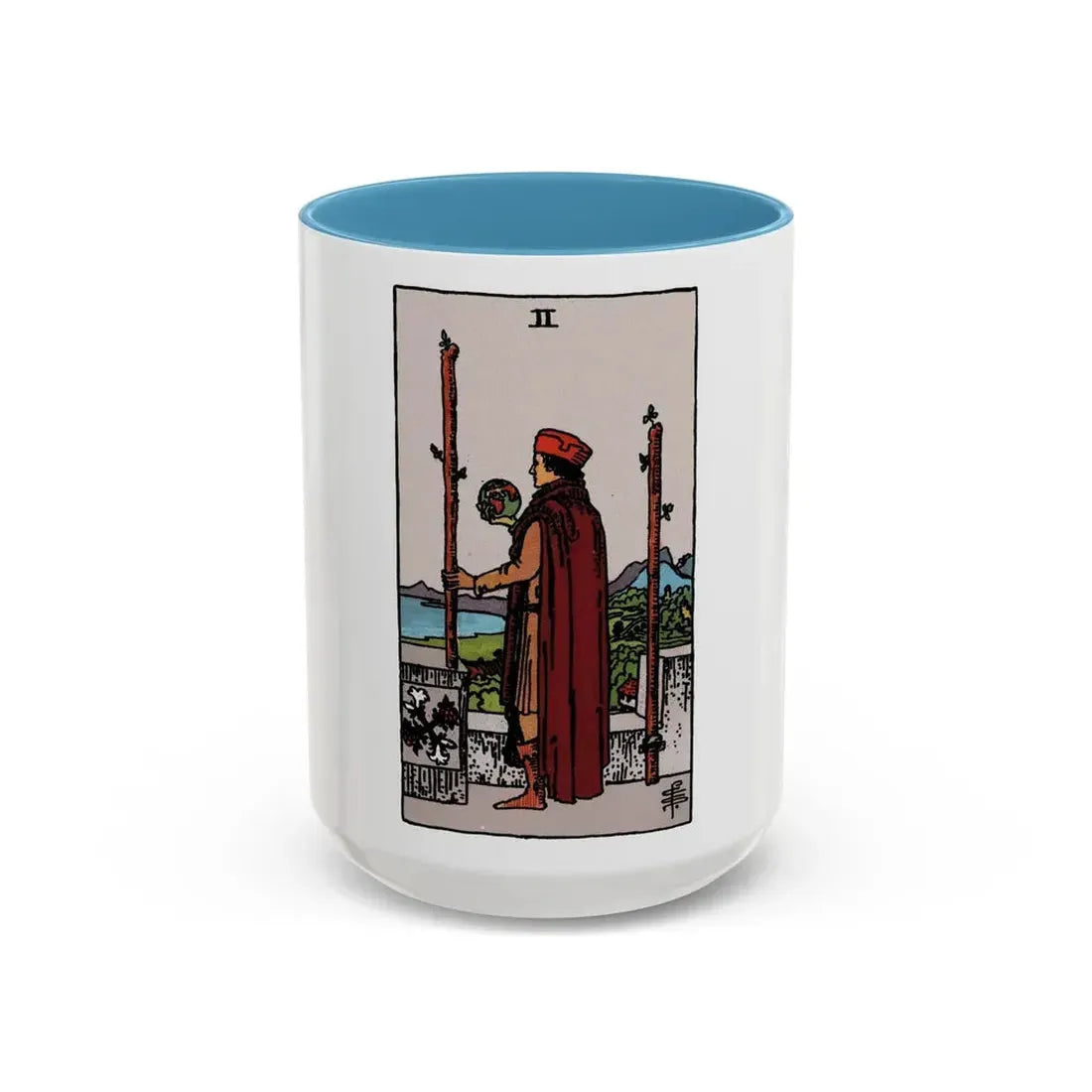 The 2 of Wands (Tarot Card) Accent Coffee Mug 15oz Light Blue - Go Mug Yourself