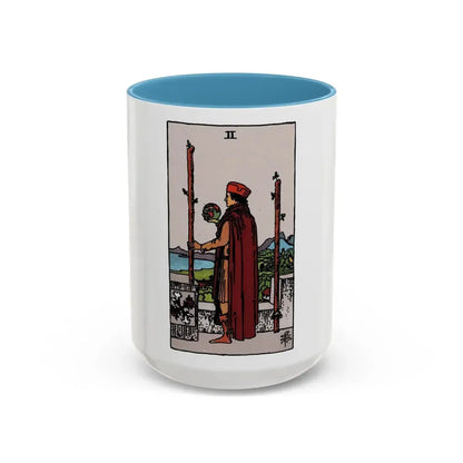 The 2 of Wands (Tarot Card) Accent Coffee Mug 15oz Light Blue - Go Mug Yourself