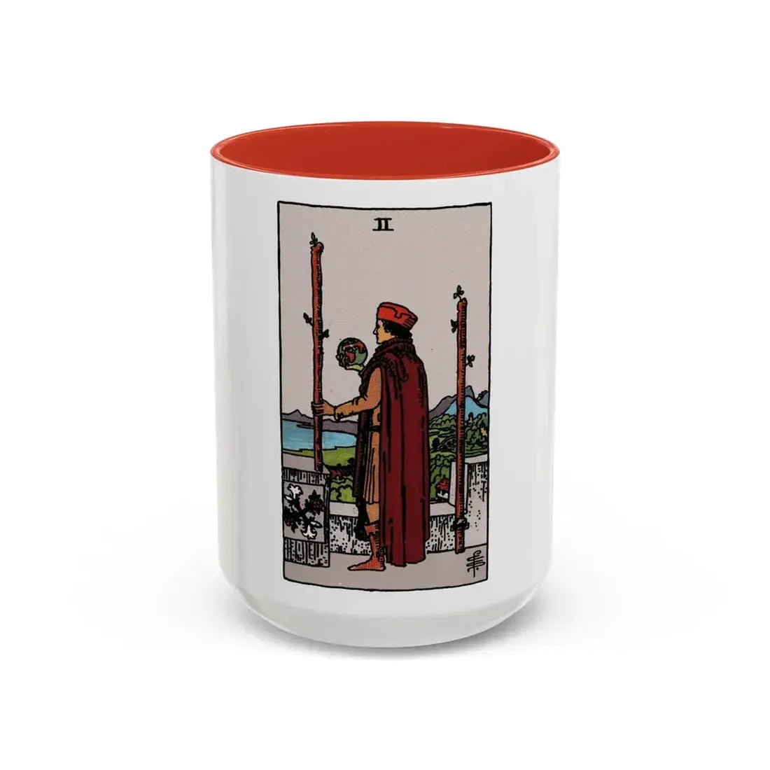 The 2 of Wands (Tarot Card) Accent Coffee Mug 15oz Red - Go Mug Yourself