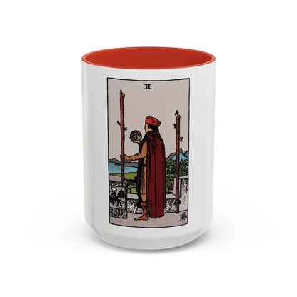 The 2 of Wands (Tarot Card) Accent Coffee Mug 15oz Red - Go Mug Yourself