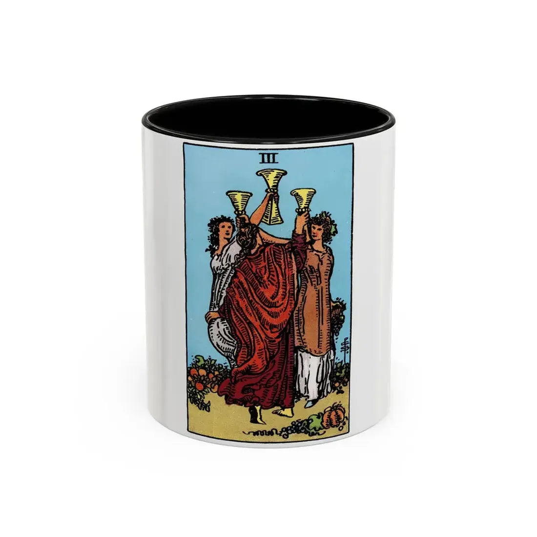 The 3 of Cups (Tarot Card) Accent Coffee Mug 11oz Black - Go Mug Yourself