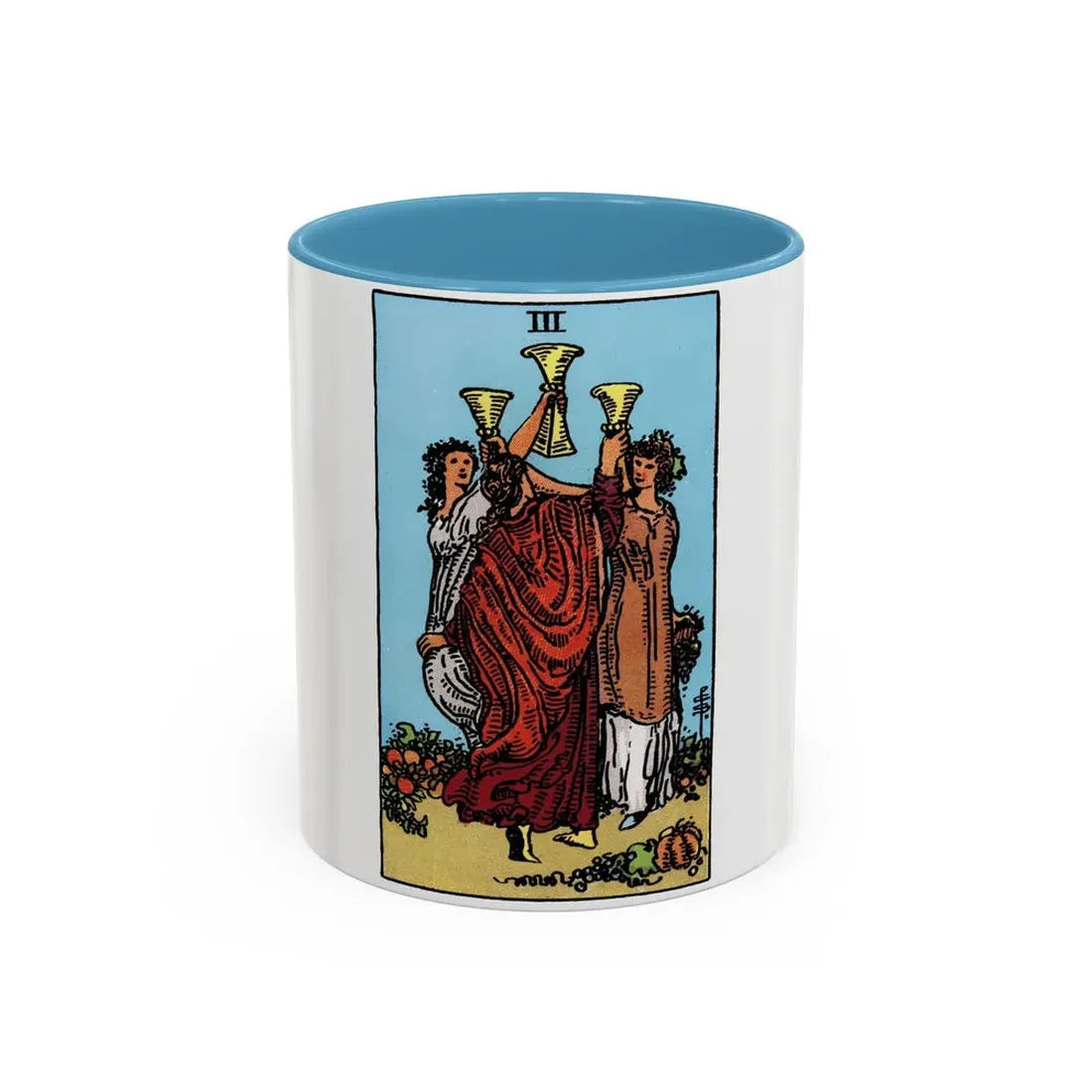 The 3 of Cups (Tarot Card) Accent Coffee Mug 11oz Light Blue - Go Mug Yourself