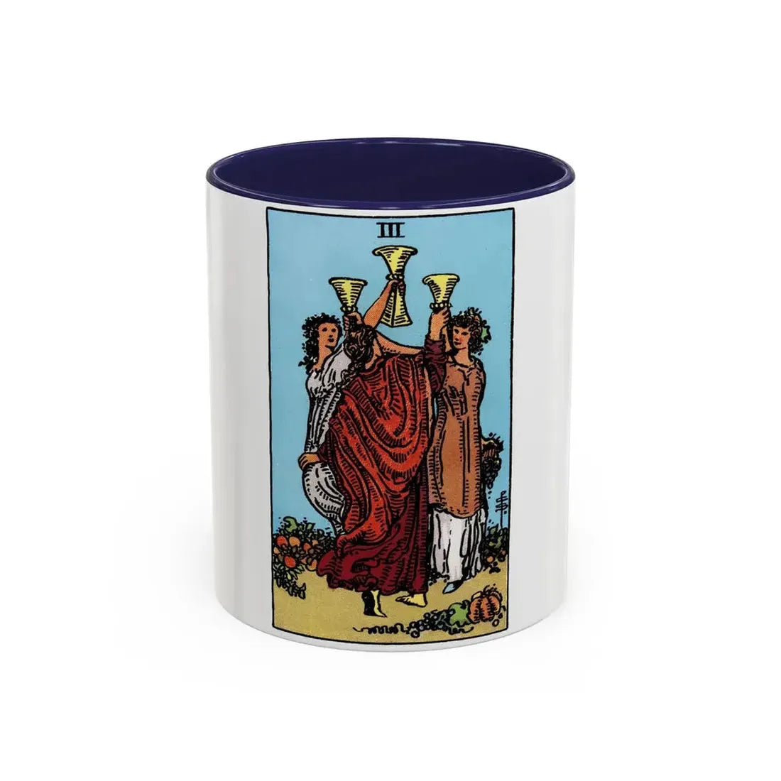 The 3 of Cups (Tarot Card) Accent Coffee Mug 11oz Navy - Go Mug Yourself