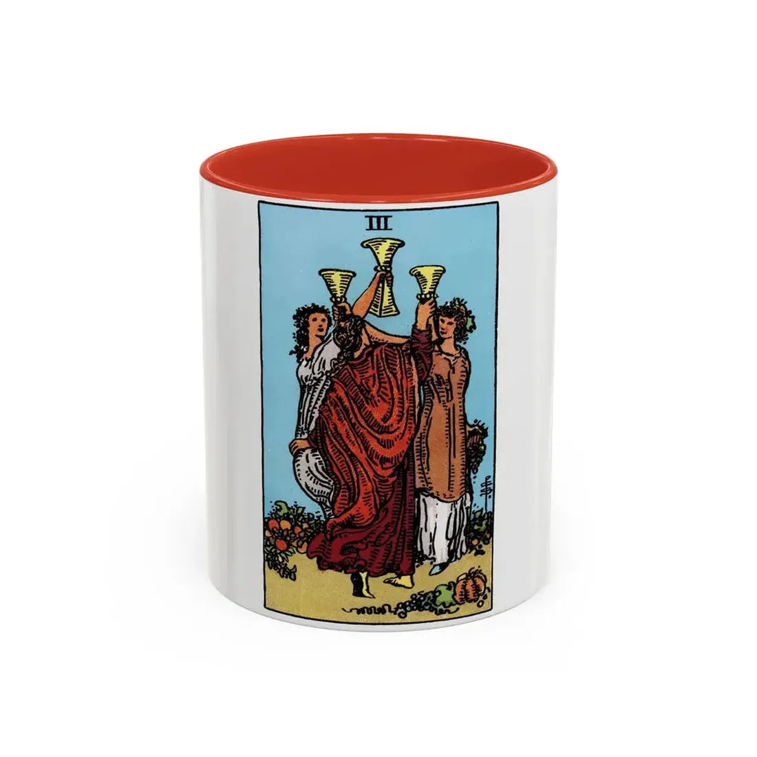 The 3 of Cups (Tarot Card) Accent Coffee Mug 11oz Red - Go Mug Yourself