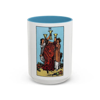 The 3 of Cups (Tarot Card) Accent Coffee Mug 15oz Light Blue - Go Mug Yourself