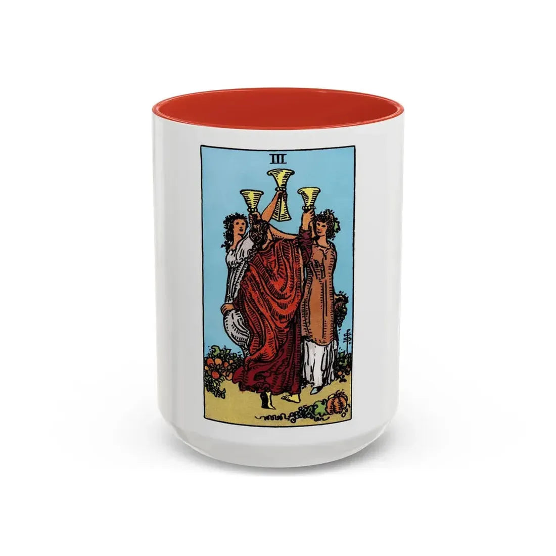 The 3 of Cups (Tarot Card) Accent Coffee Mug 15oz Red - Go Mug Yourself